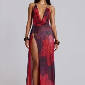 Beachy Red and Black Halter Maxi Dress